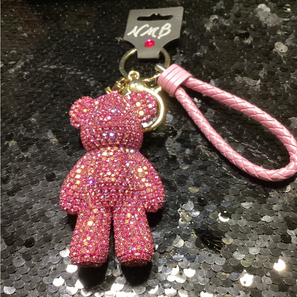 Pink Rhinestone Bear Bag/Key Charm - Picture 5 of 5